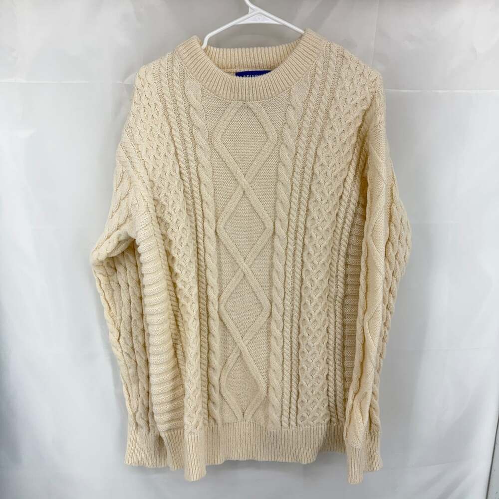 Aelfric Eden Women L Fisherman Sweater Cable Knit Long Sleeve Ivory Crew Neck